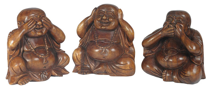 Wooden Set Of 3 Happy Buddhas - Click Image to Close
